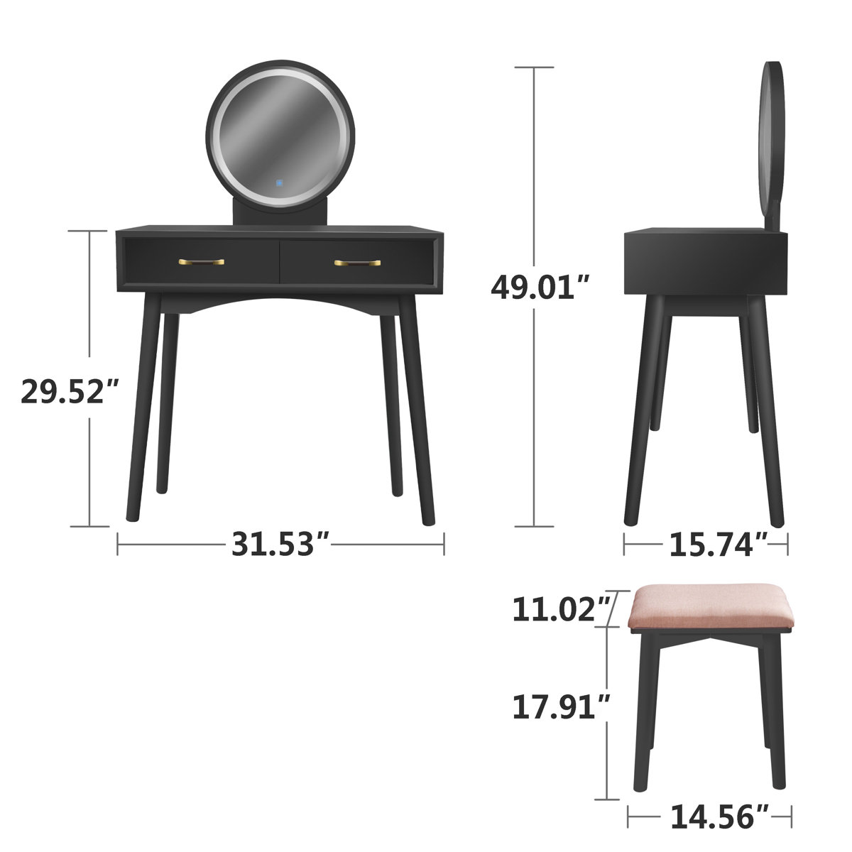 Oliver Edicott 31.53'' Wide Vanity Set with Stool and Mirror